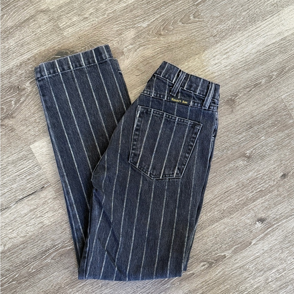 Reformation Black Jeans with White Pinstripe Detailing